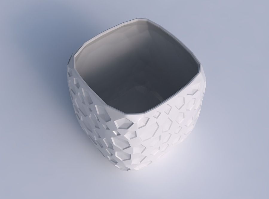 Vase quadratic stumpy with crystal dents 3D print model_1