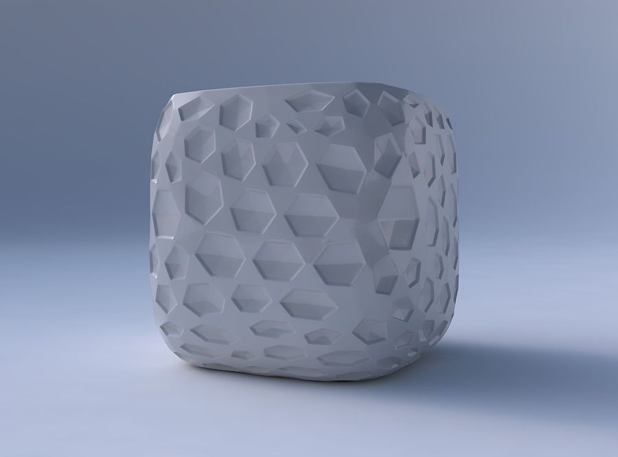 Vase quadratic stumpy with crystal dents 3D print model_4