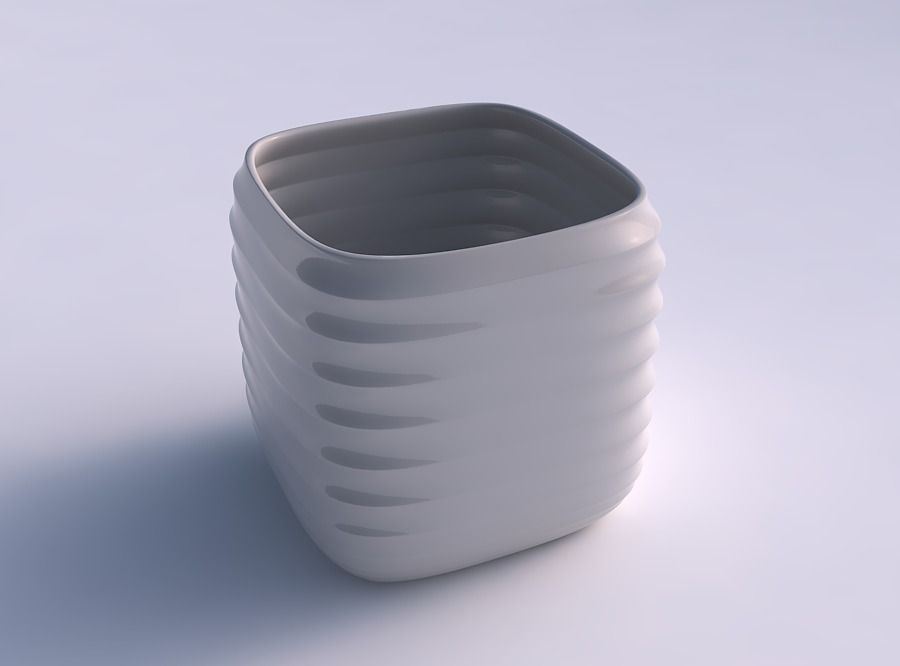 Vase quadratic stumpy with curved horizontal sections 3D print model_0