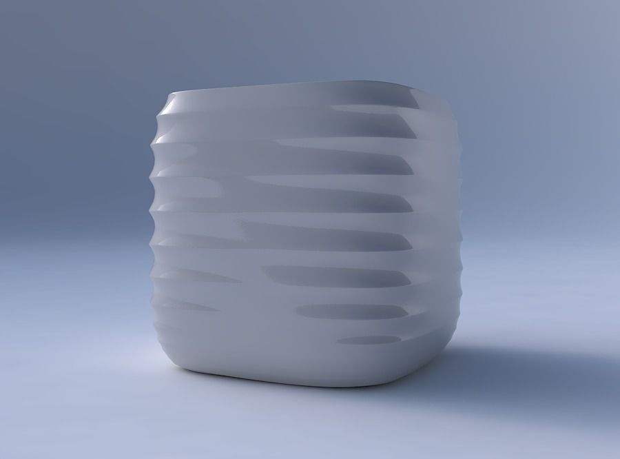 Vase quadratic stumpy with curved horizontal sections 3D print model_4