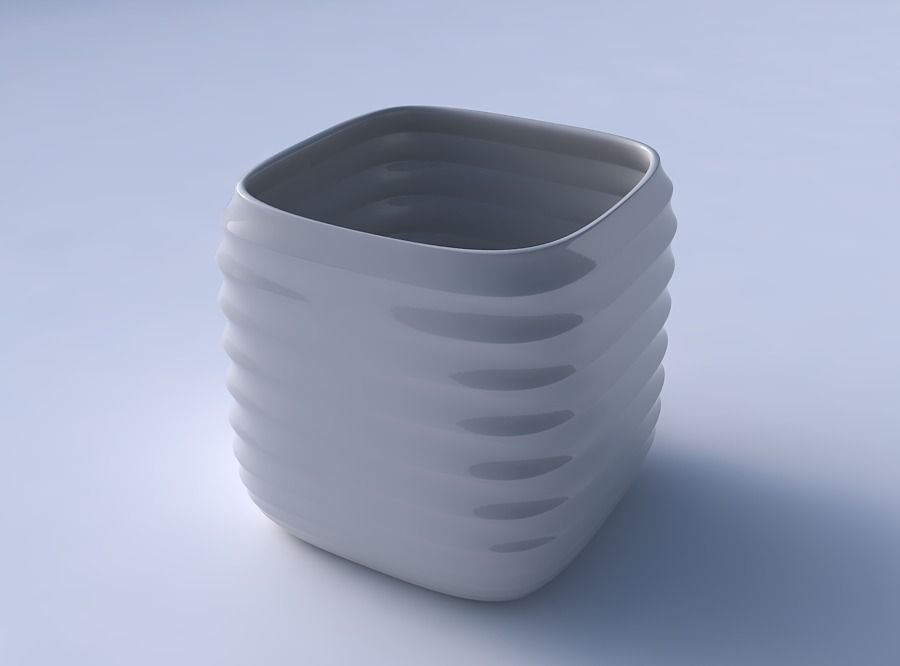 Vase quadratic stumpy with curved horizontal sections 3D print model_3