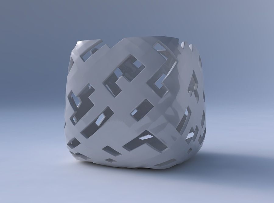 Vase quadratic stumpy with cuts 3D print model_4