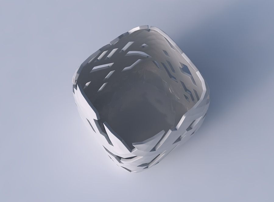 Vase quadratic stumpy with cuts 3D print model_2