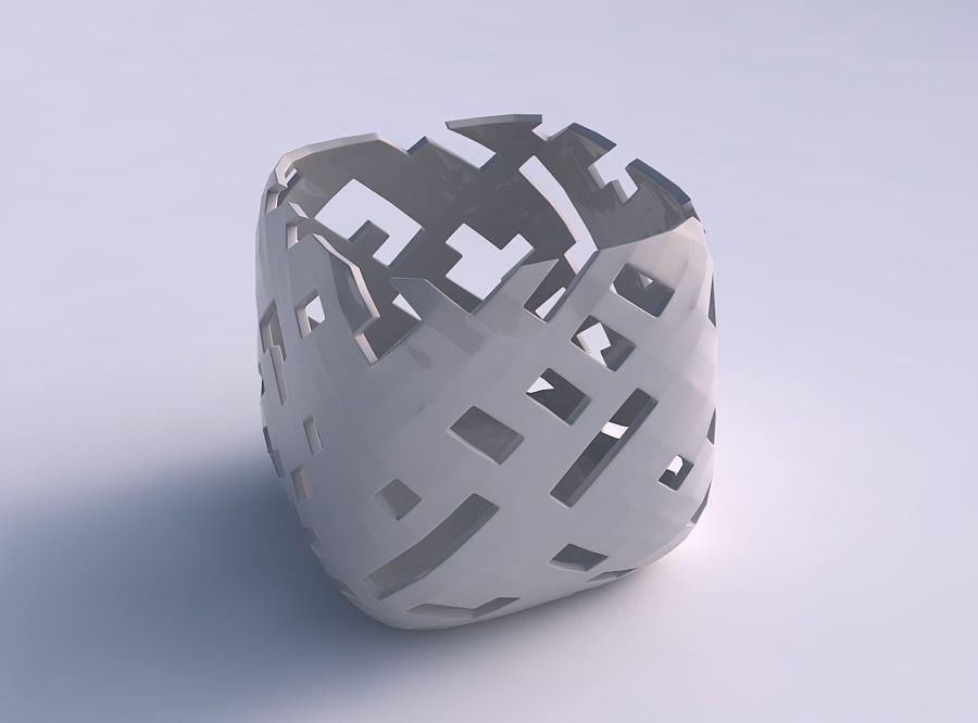 Vase quadratic stumpy with cuts 3D print model_0