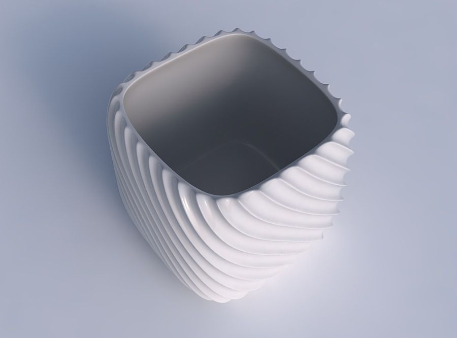 Vase quadratic stumpy with extruded vertical lines 2 3D print model_1