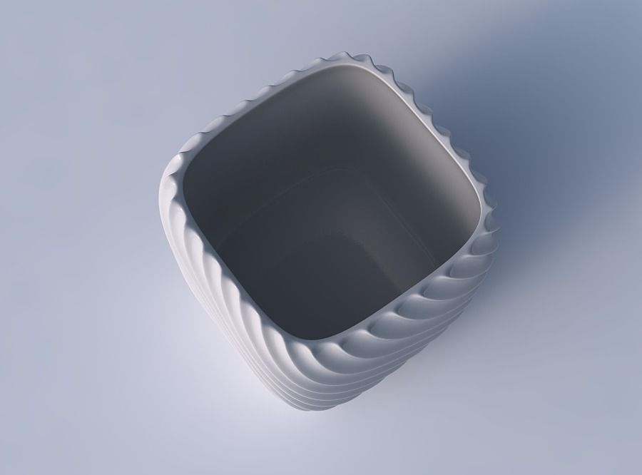 Vase quadratic stumpy with extruded vertical lines 2 3D print model_2