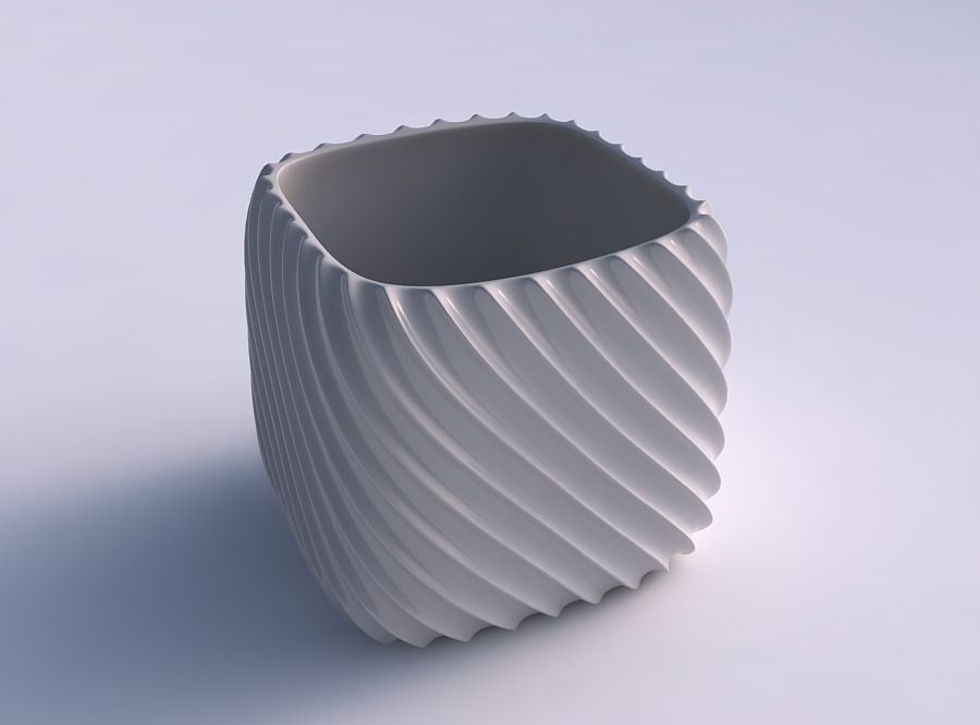 Vase quadratic stumpy with extruded vertical lines 2 3D print model_0