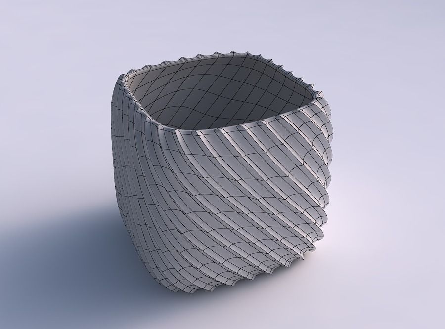 Vase quadratic stumpy with extruded vertical lines 2 3D print model_5
