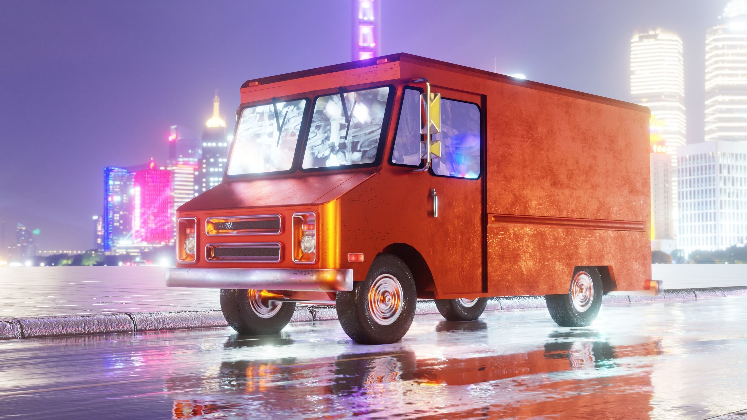 Old Rusty Van Low-poly 3D model_3