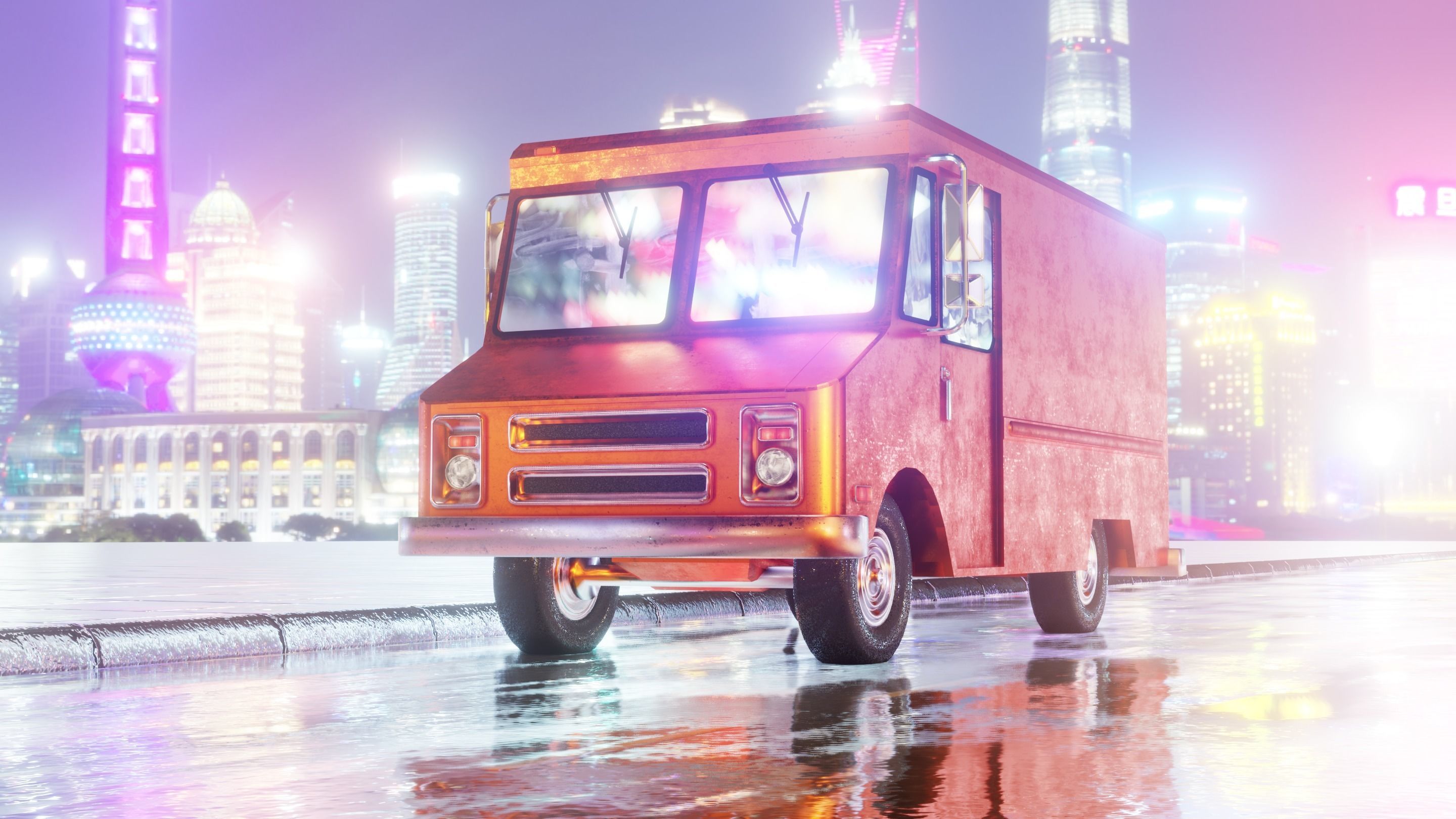 Old Rusty Van Low-poly 3D model_2