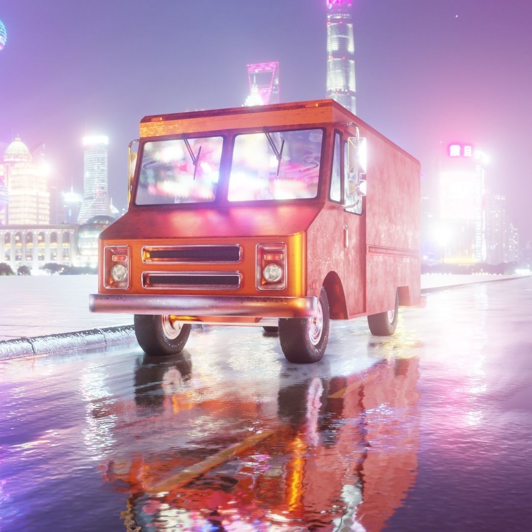 Old Rusty Van Low-poly 3D model_1