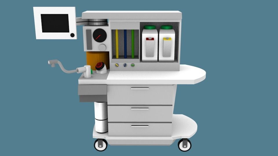 Anesthesia Machine and Cart  Low-poly 3D model_1
