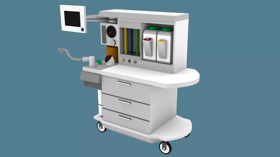 Anesthesia Machine and Cart  Low-poly 3D model_0