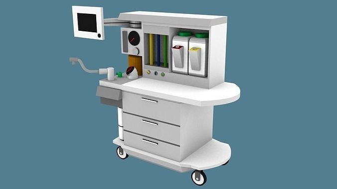 Anesthesia Machine and Cart  Low-poly 3D model