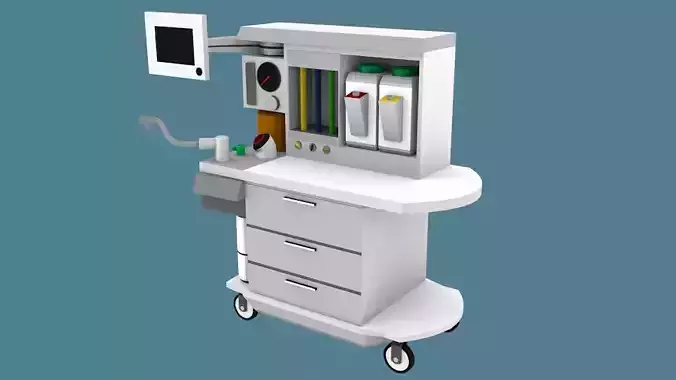 Anesthesia Machine and Cart  Low-poly 3D model