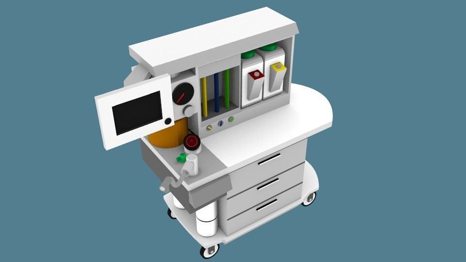 Anesthesia Machine and Cart  Low-poly 3D model_4