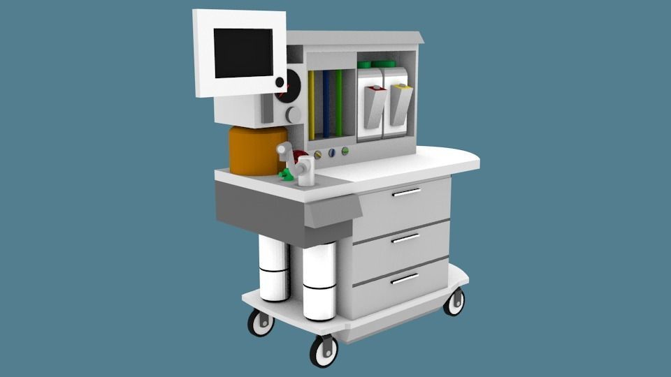 Anesthesia Machine and Cart  Low-poly 3D model_3