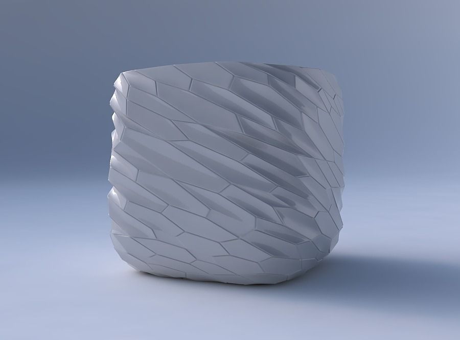 Vase quadratic stumpy with fine twisted organic cells 3D print model_4