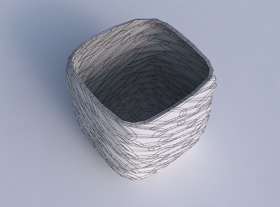 Vase quadratic stumpy with fine twisted organic cells 3D print model_6