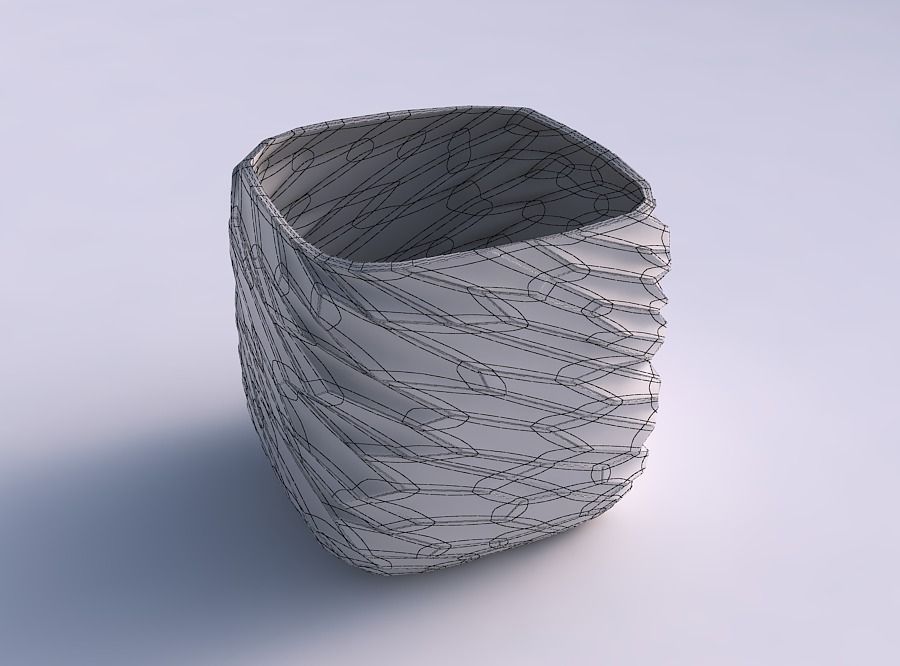 Vase quadratic stumpy with fine twisted organic cells 3D print model_5