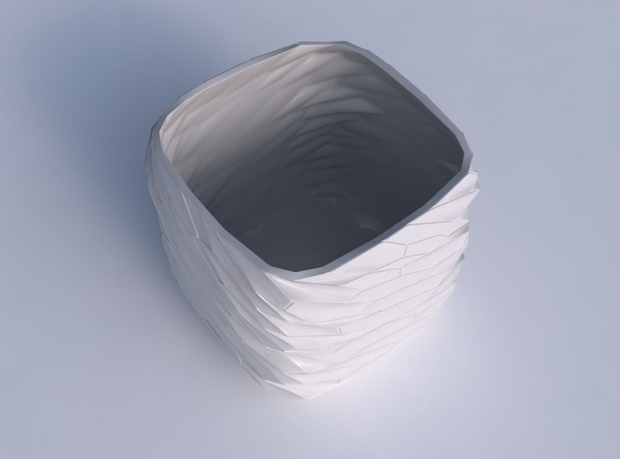 Vase quadratic stumpy with fine twisted organic cells 3D print model_1