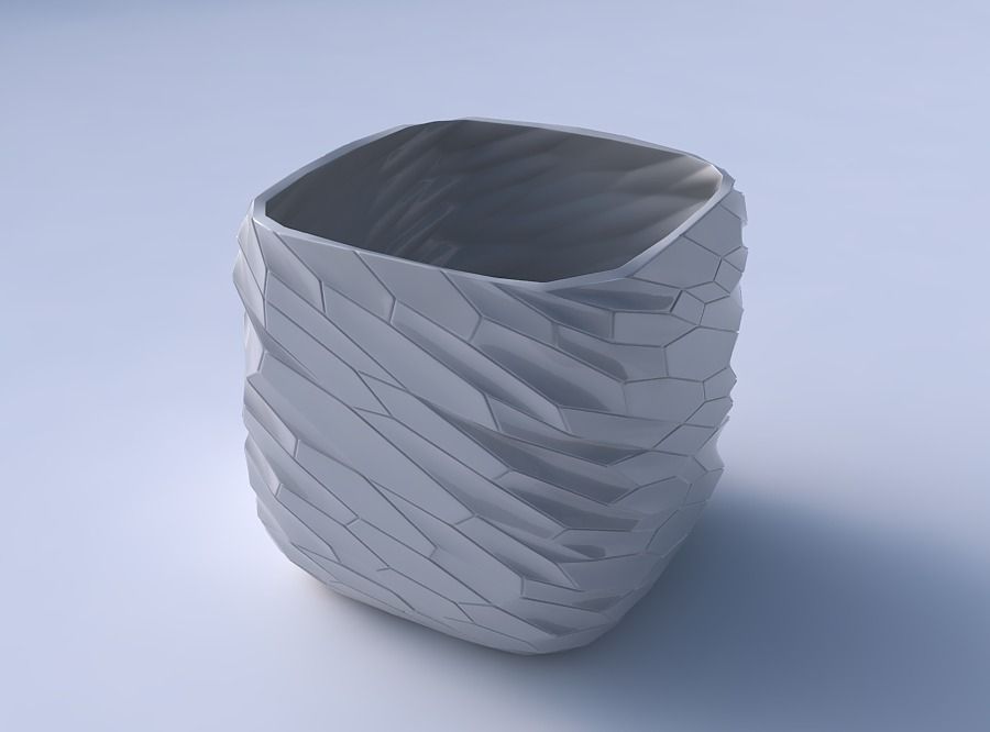 Vase quadratic stumpy with fine twisted organic cells 3D print model_3