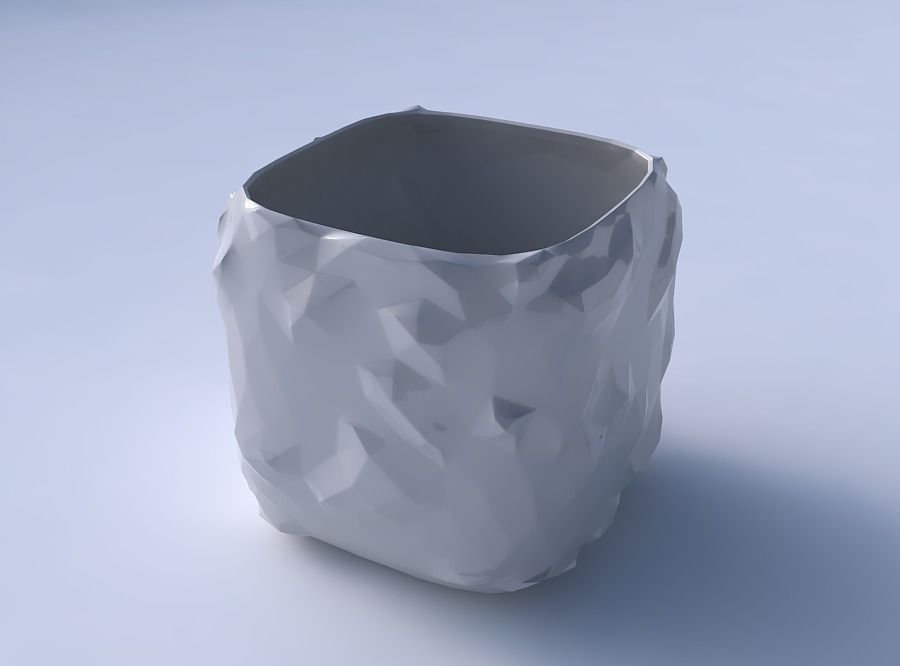 Vase quadratic stumpy with low-polygon bulges  3D print model_3