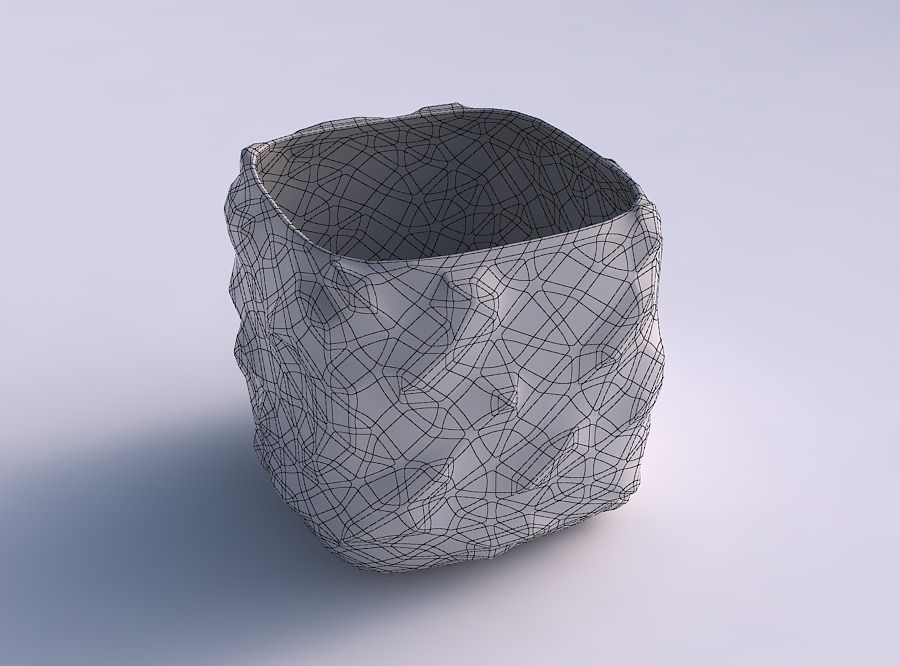 Vase quadratic stumpy with low-polygon bulges  3D print model_5