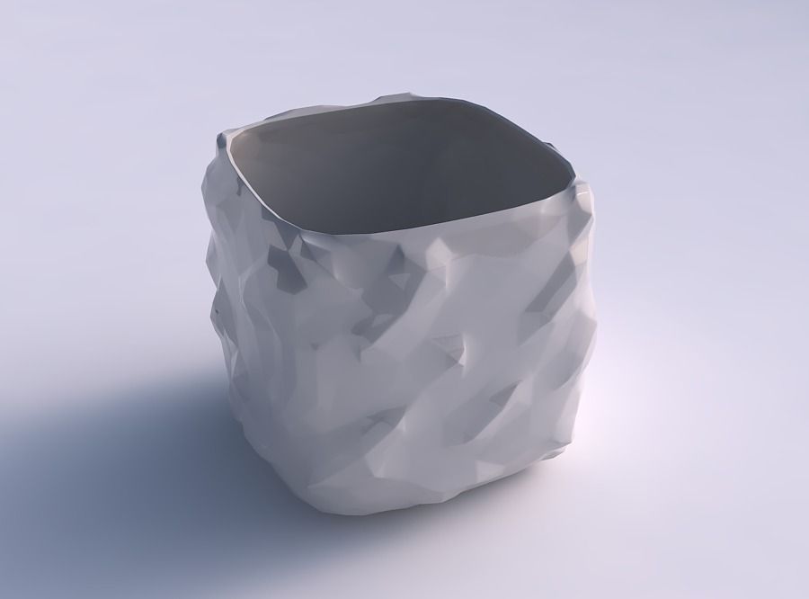 Vase quadratic stumpy with low-polygon bulges  3D print model_0