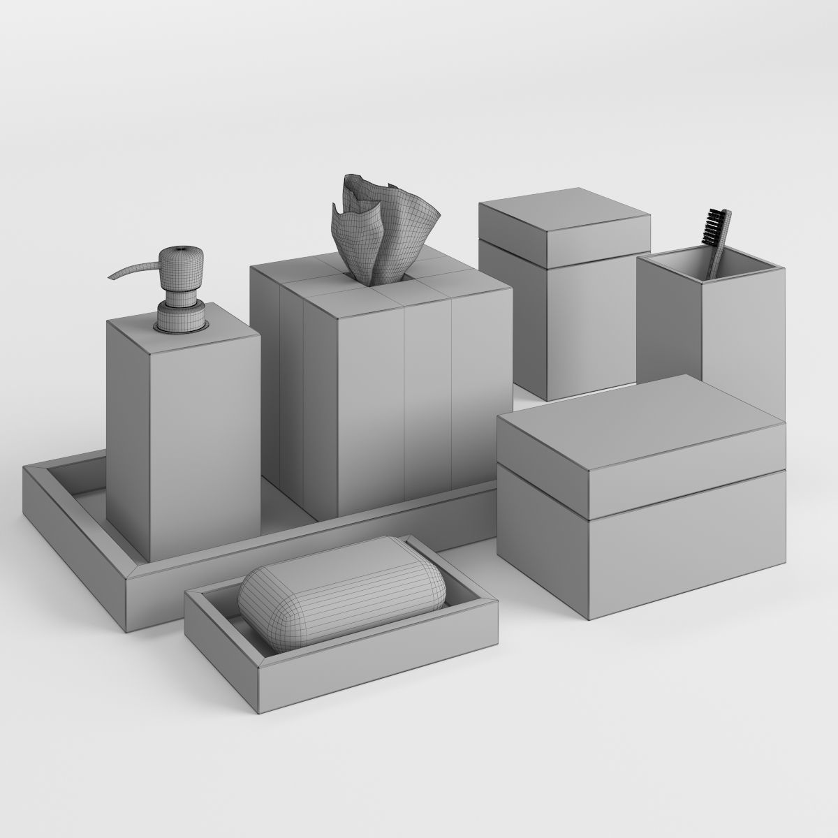 Restoration Hardware Carrara Marble Bath Accessories 3D model_1