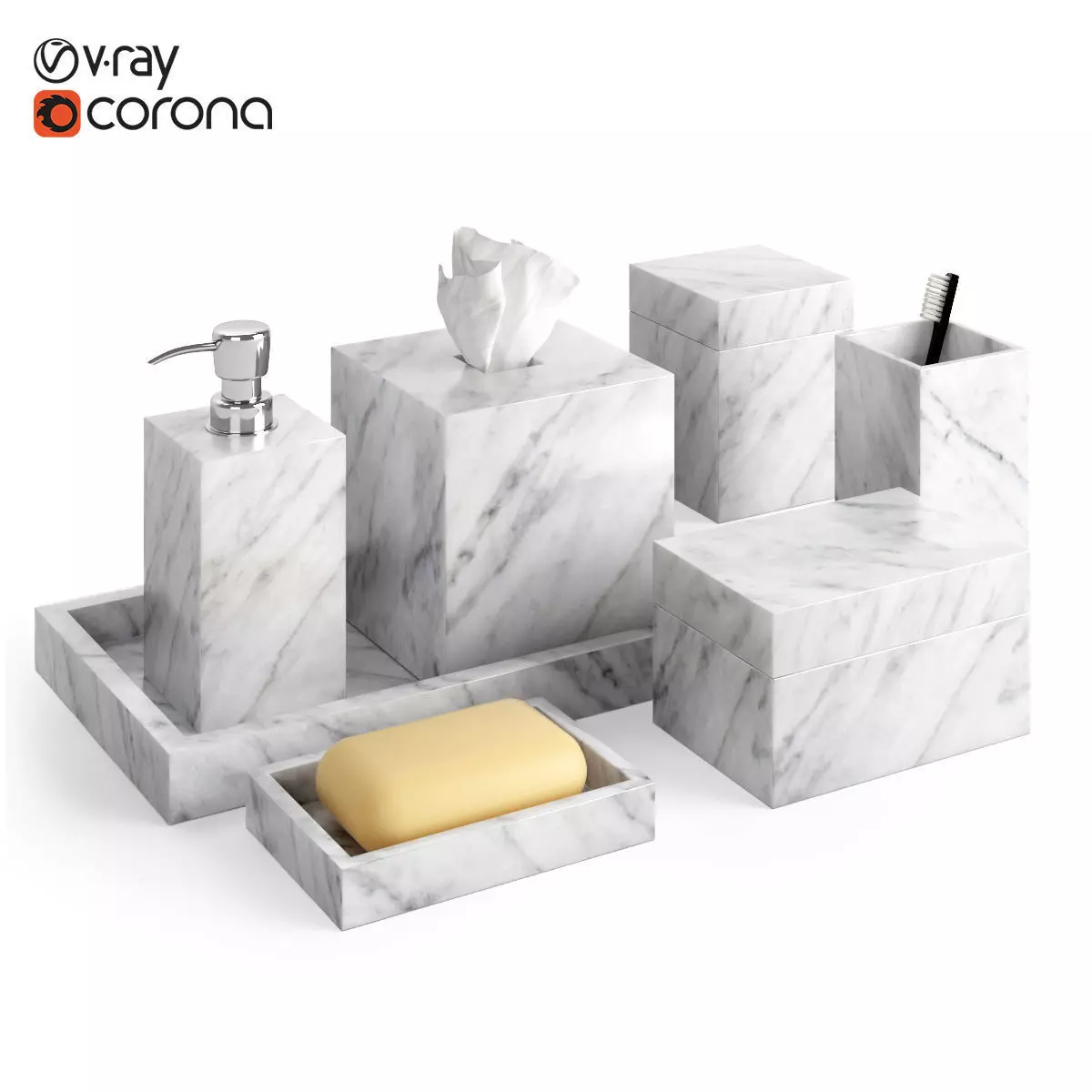 Restoration Hardware Carrara Marble Bath Accessories 3D model_0