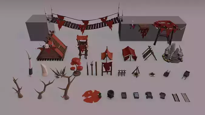 lowpoly detail orc canyon assets