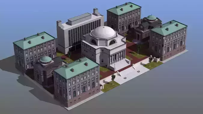 University Campus Low-poly 3D model