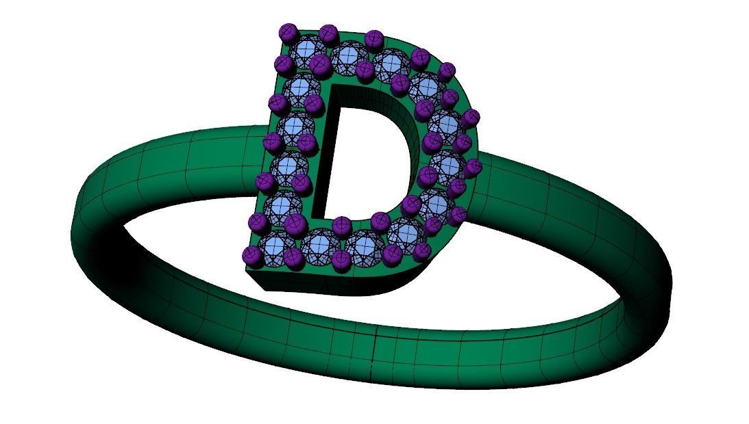 Letter D ring 3D print model_1