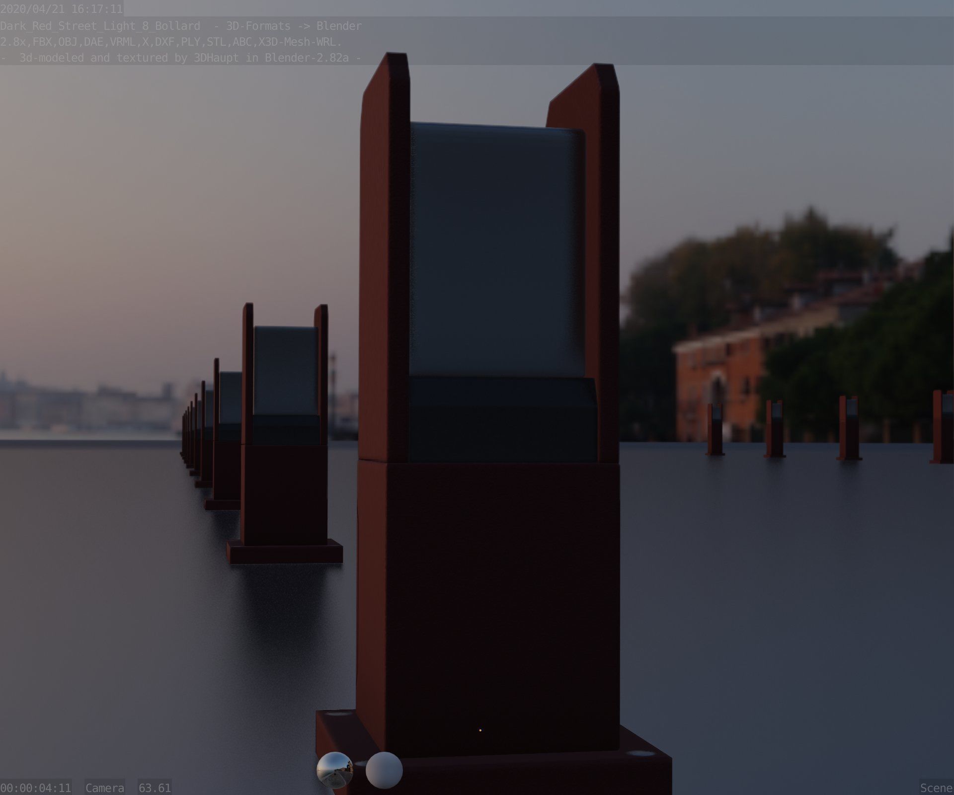 Street Light 8 Bollard 350mm Dark Red Version 1 Low-poly 3D model_13