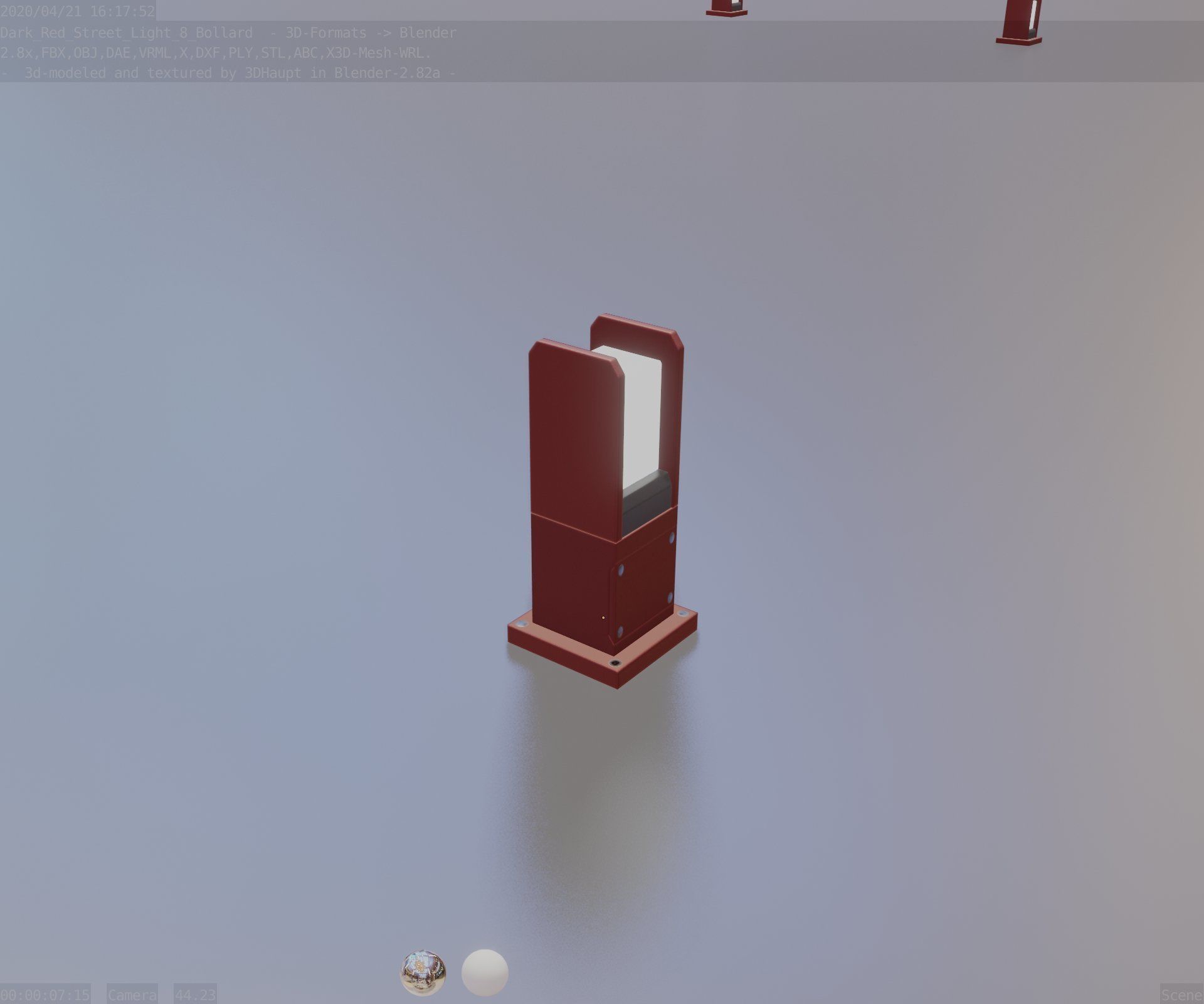 Street Light 8 Bollard 350mm Dark Red Version 1 Low-poly 3D model_89