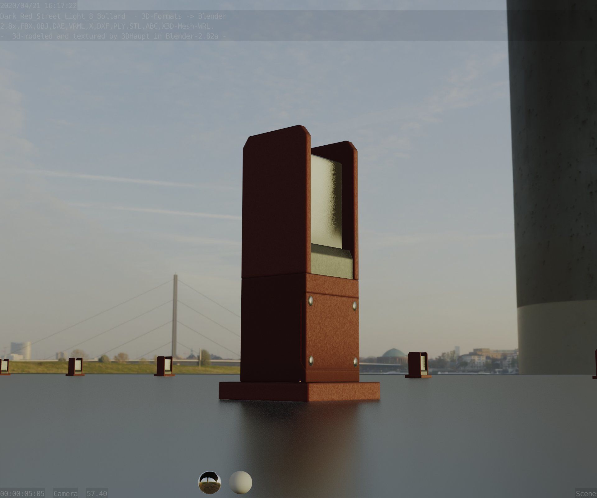 Street Light 8 Bollard 350mm Dark Red Version 1 Low-poly 3D model_31