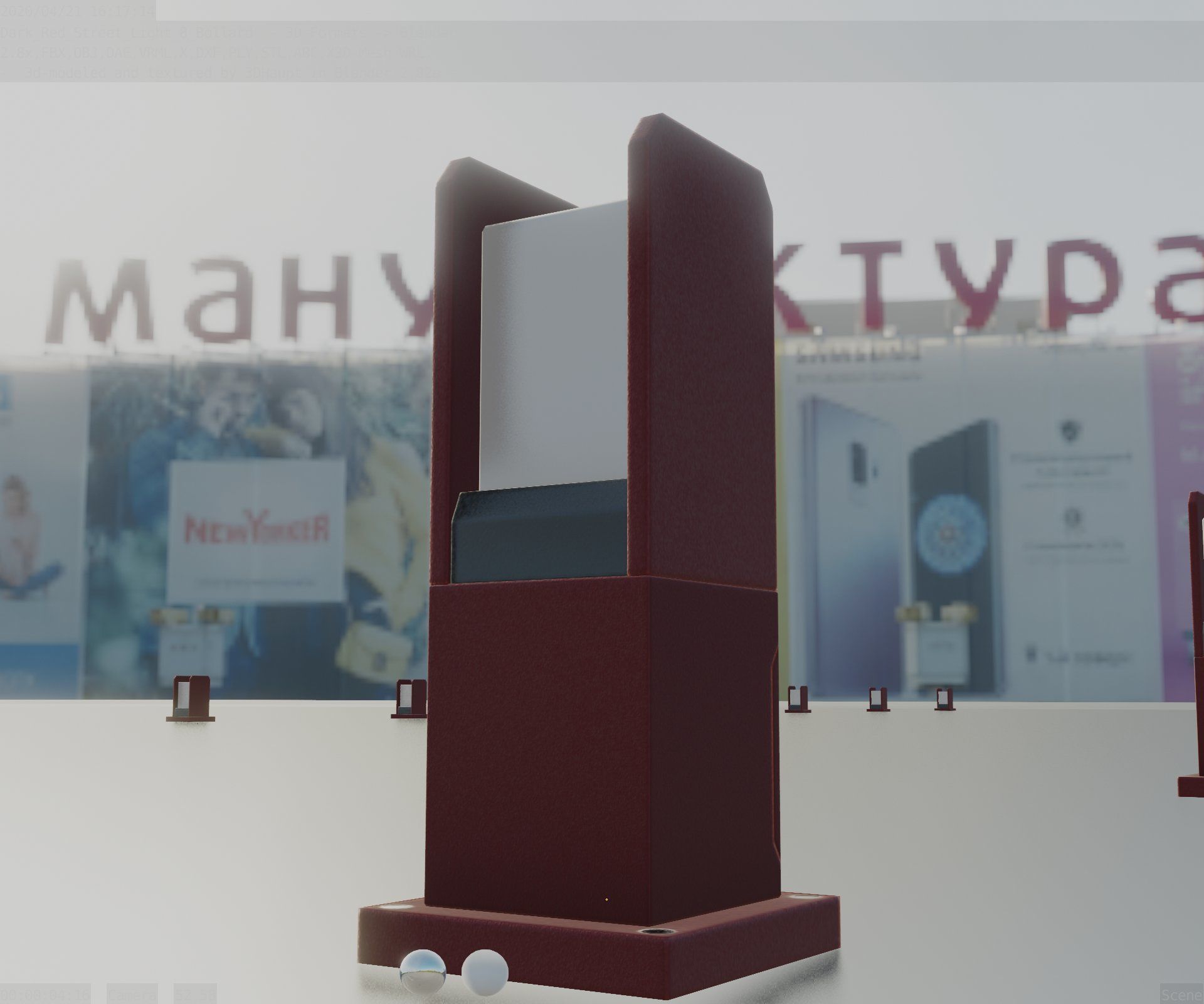 Street Light 8 Bollard 350mm Dark Red Version 1 Low-poly 3D model_18
