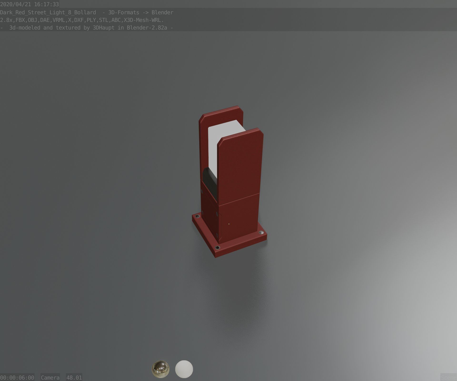 Street Light 8 Bollard 350mm Dark Red Version 1 Low-poly 3D model_50