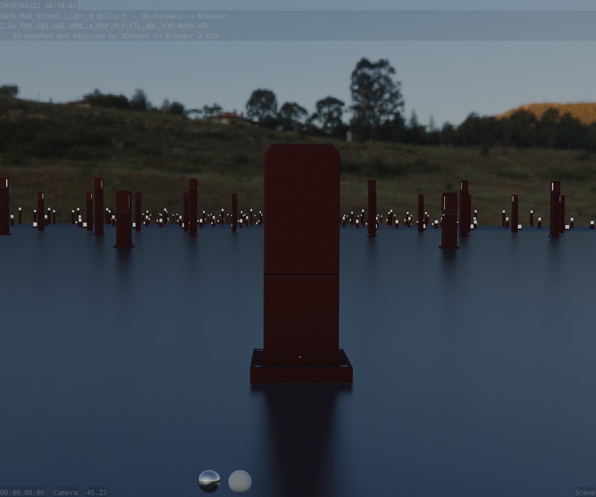 Street Light 8 Bollard 350mm Dark Red Version 1 Low-poly 3D model_4