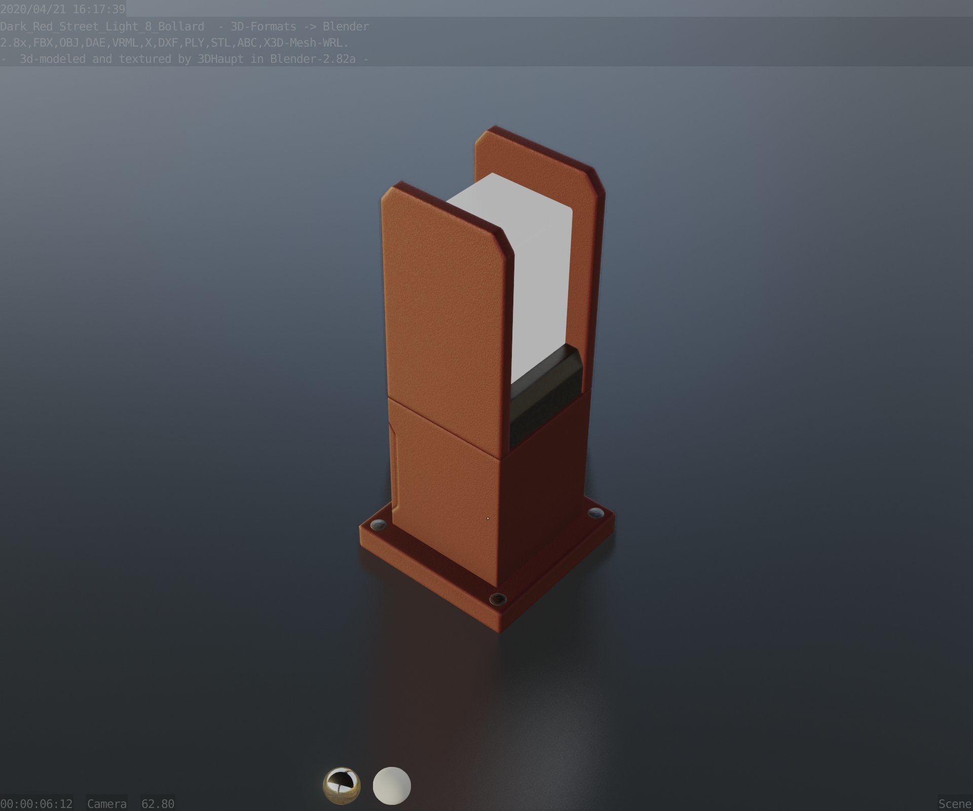 Street Light 8 Bollard 350mm Dark Red Version 1 Low-poly 3D model_62