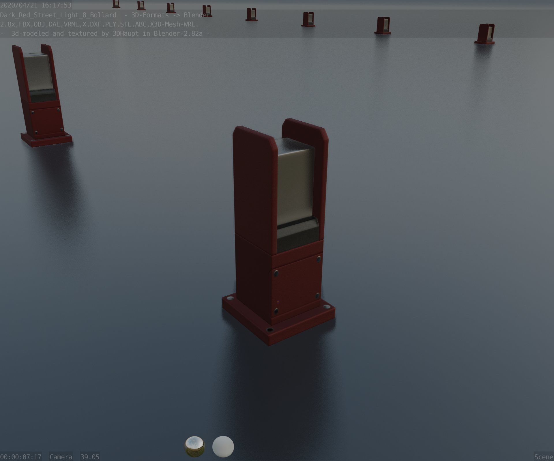 Street Light 8 Bollard 350mm Dark Red Version 1 Low-poly 3D model_91