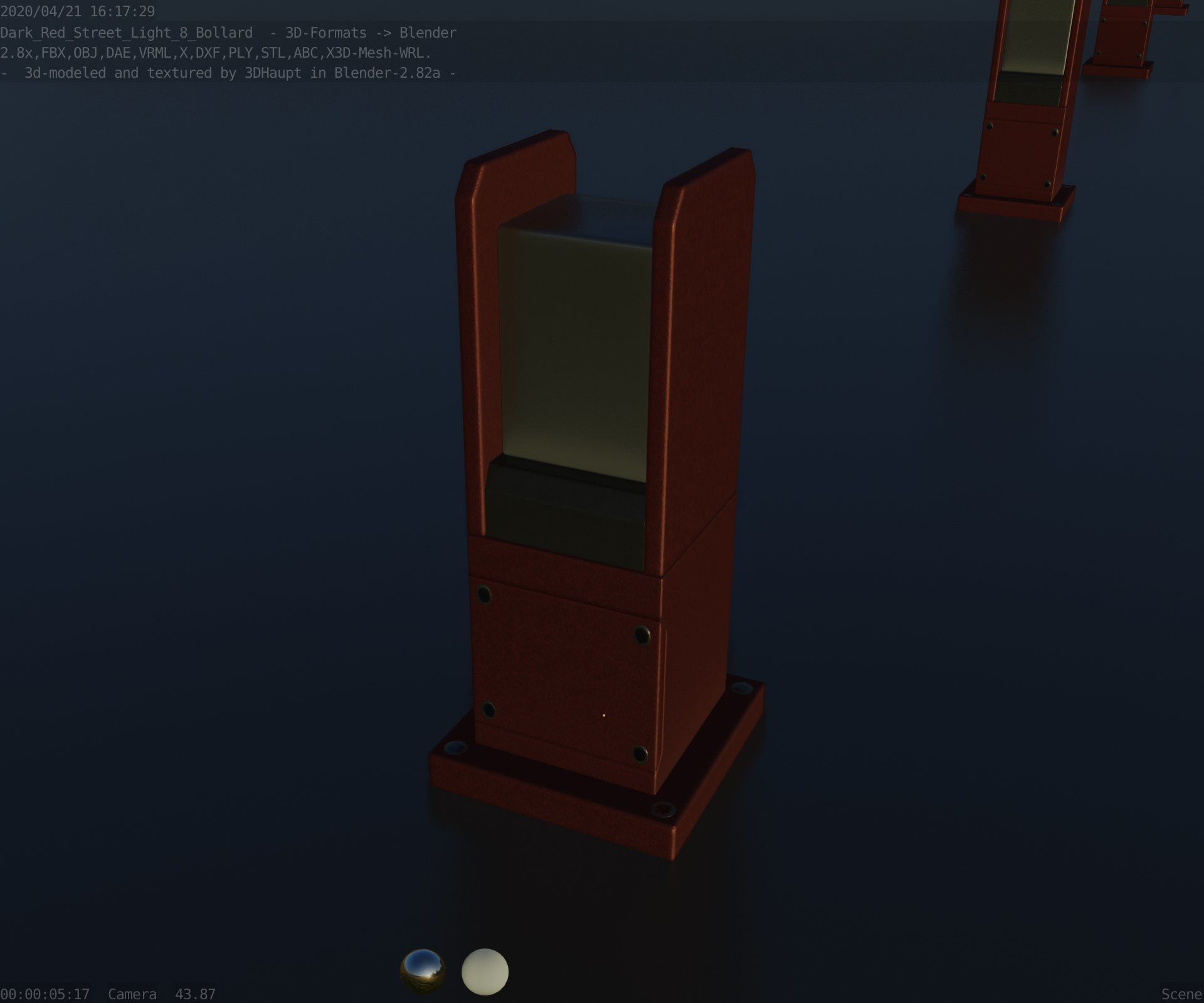 Street Light 8 Bollard 350mm Dark Red Version 1 Low-poly 3D model_43