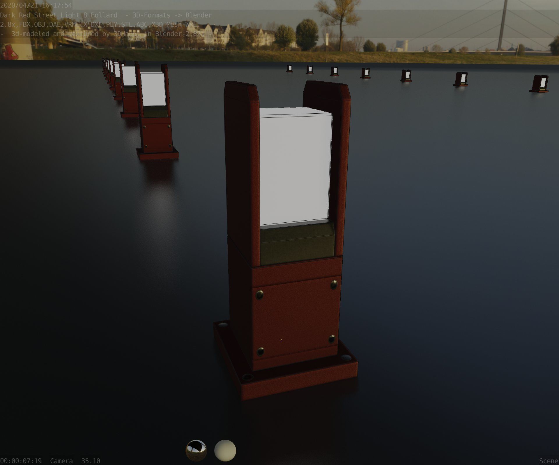 Street Light 8 Bollard 350mm Dark Red Version 1 Low-poly 3D model_93