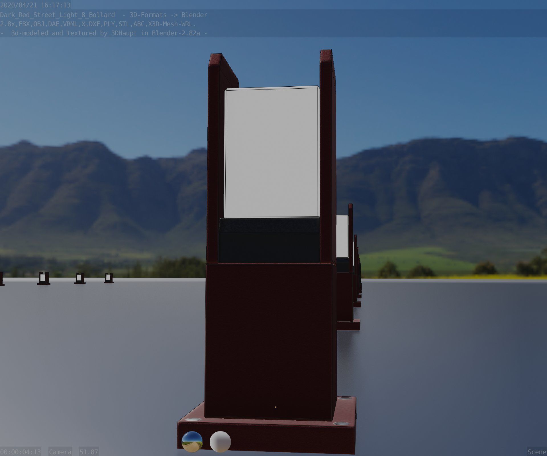 Street Light 8 Bollard 350mm Dark Red Version 1 Low-poly 3D model_15