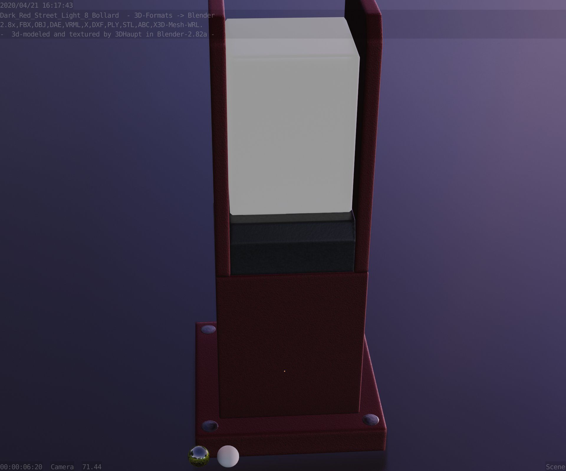 Street Light 8 Bollard 350mm Dark Red Version 1 Low-poly 3D model_70