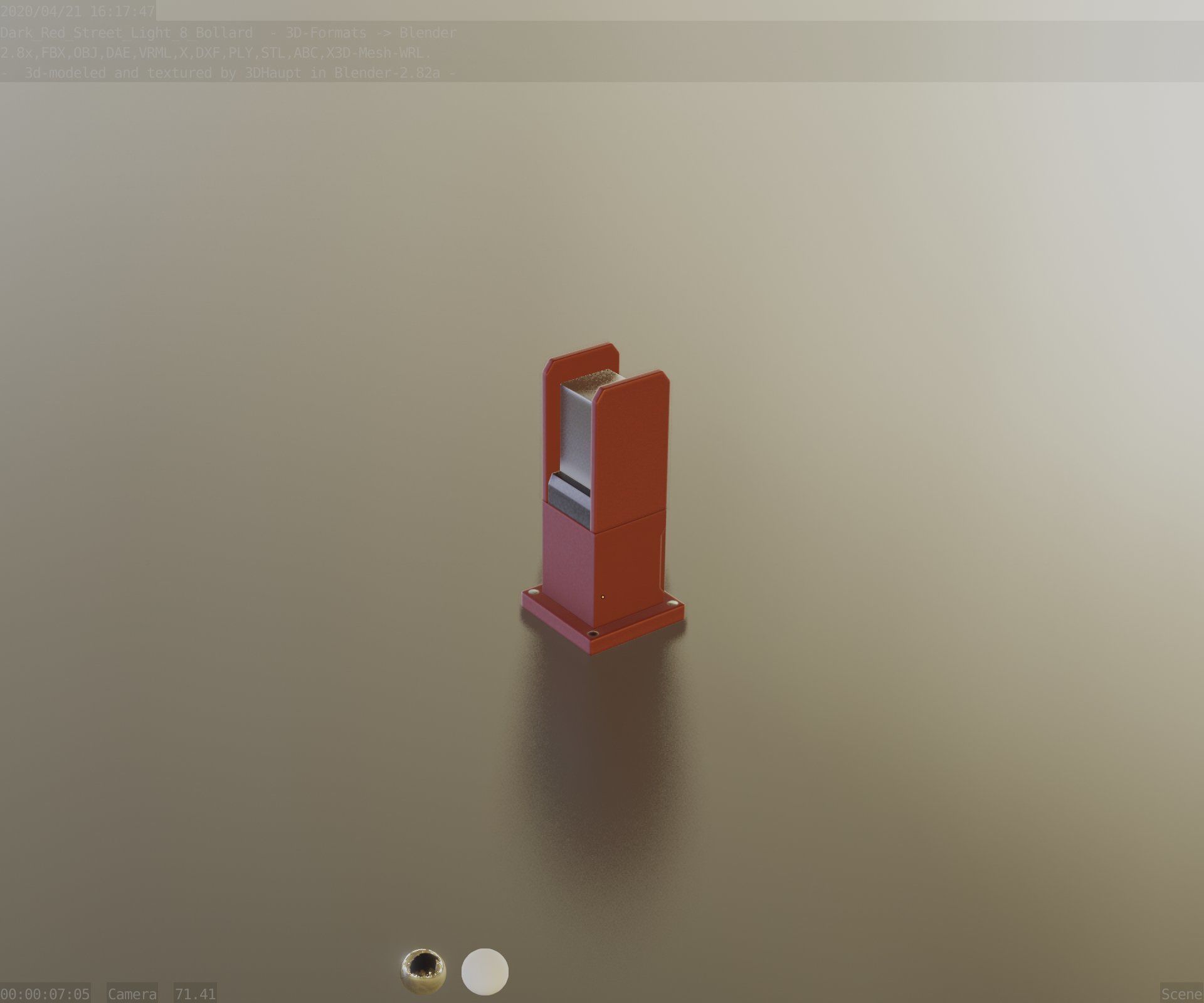 Street Light 8 Bollard 350mm Dark Red Version 1 Low-poly 3D model_79