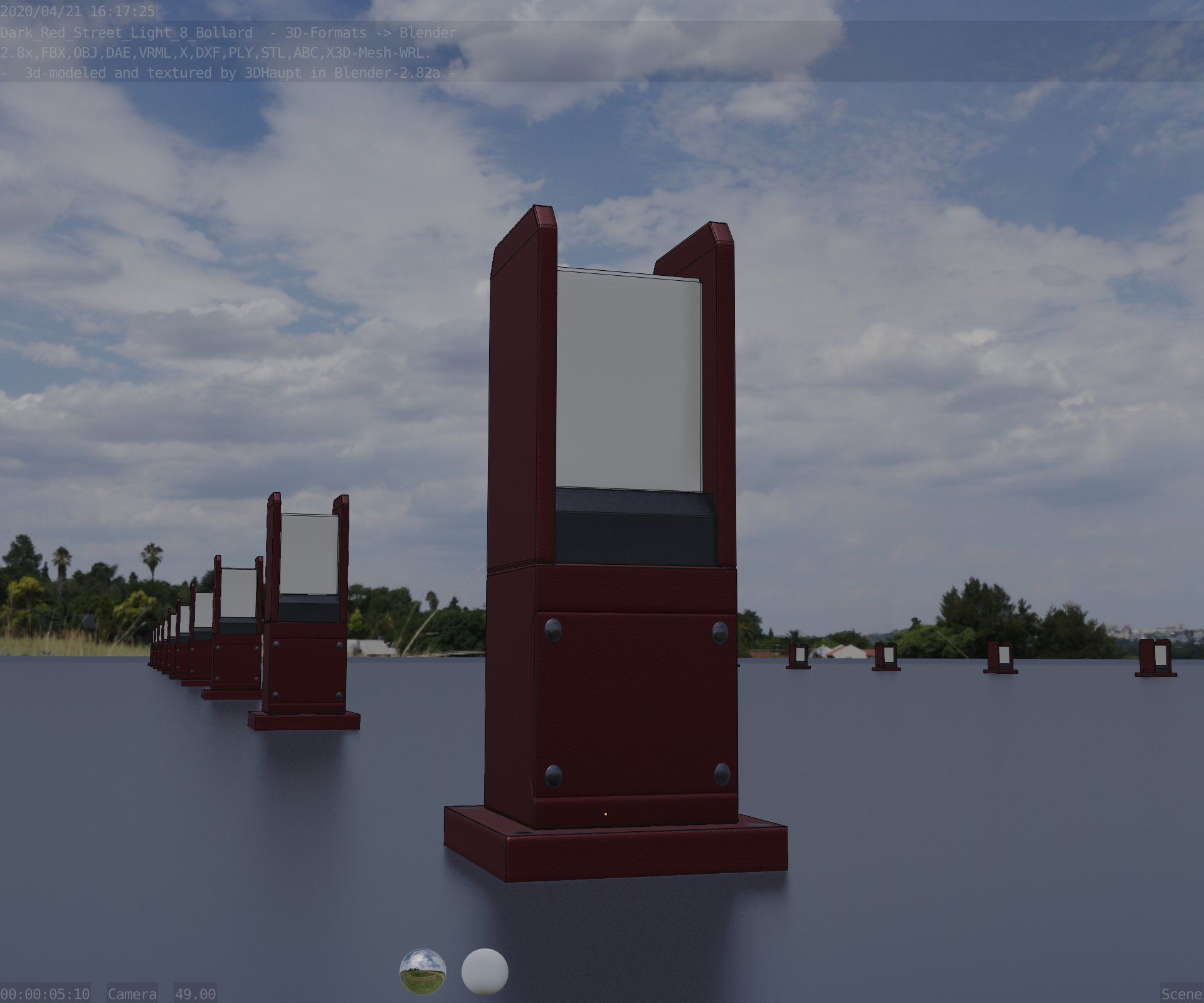 Street Light 8 Bollard 350mm Dark Red Version 1 Low-poly 3D model_36