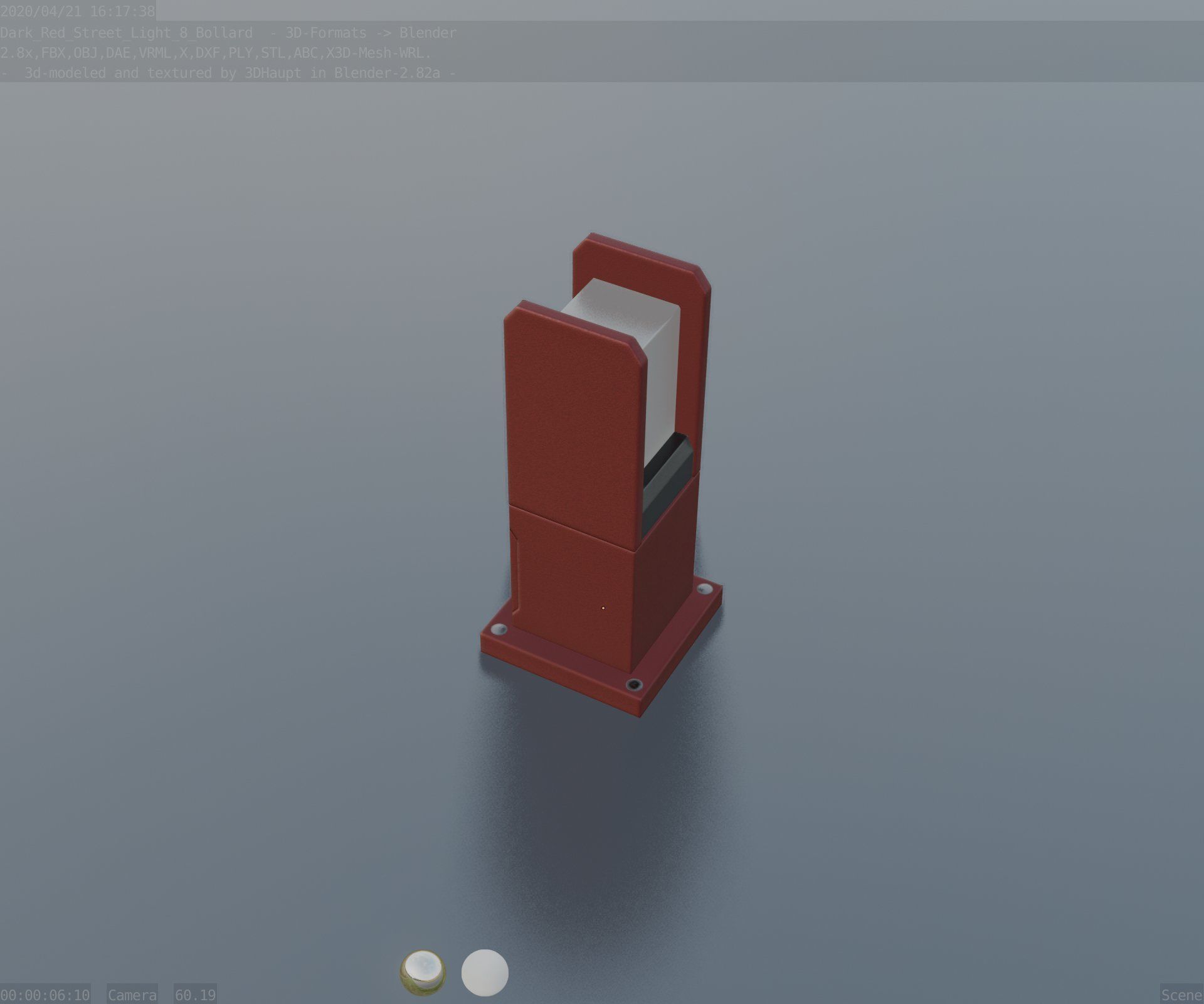 Street Light 8 Bollard 350mm Dark Red Version 1 Low-poly 3D model_60