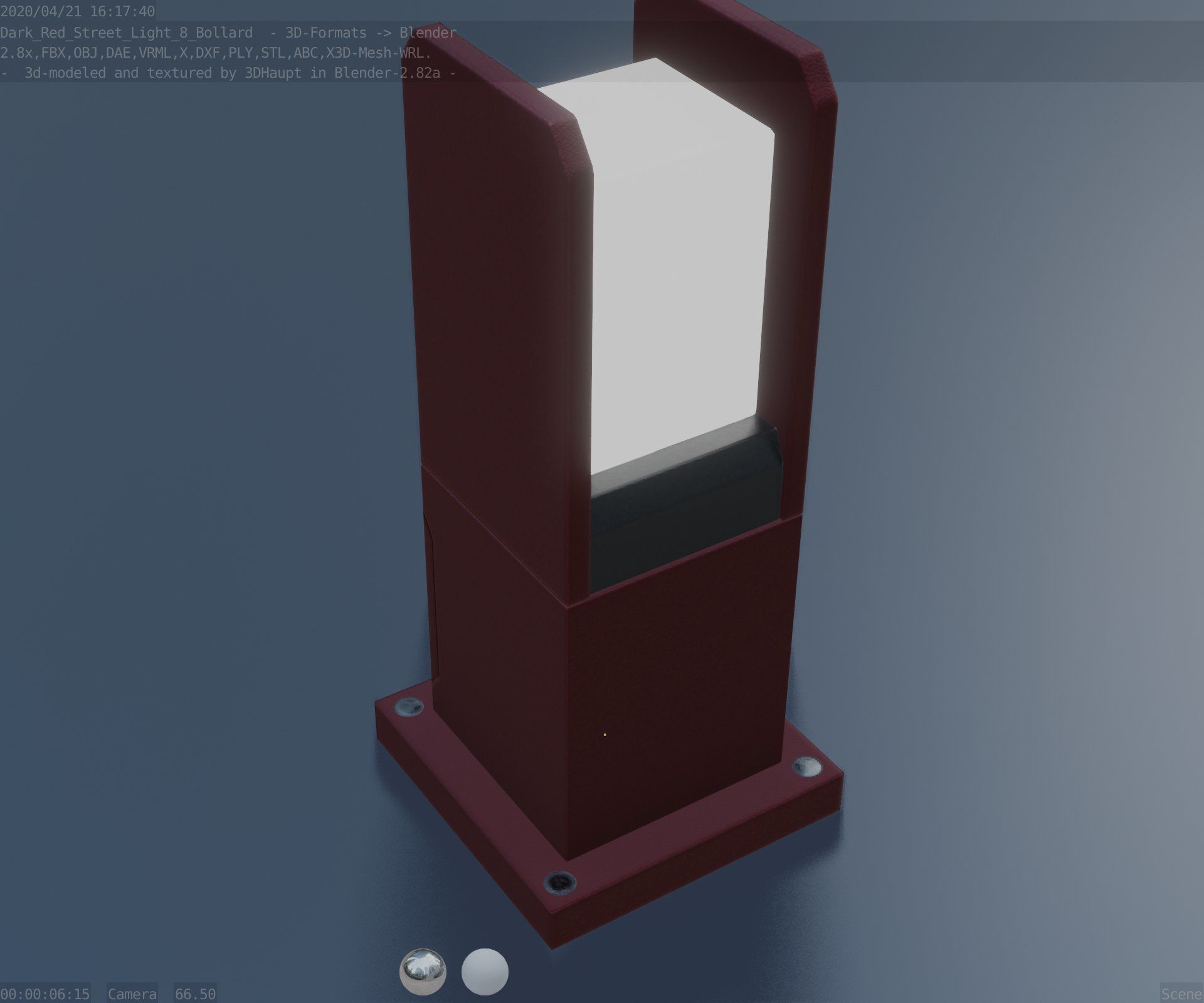 Street Light 8 Bollard 350mm Dark Red Version 1 Low-poly 3D model_65